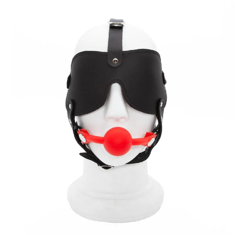 cock ring discreet-Silicone Ball Gag and Blindfold Head Harness