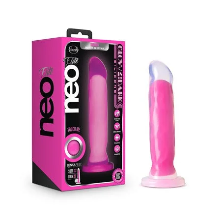 penis-aging-tools-penis-blood-flow-Blush Neo Elite Glow in the Dark Marquee 8 in. Silicone Dual-Density Dildo Neon Pink