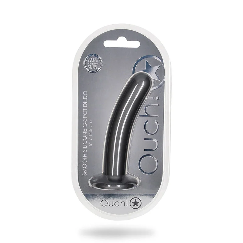 penis-blood-tips-penis-extension-devices-Shots Ouch! Smooth Silicone 6 in. G-Spot Dildo Gunmetal