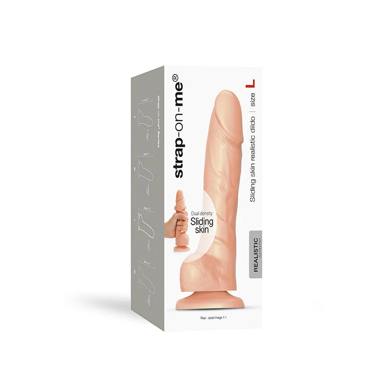 no-base realistic dildo-Strap-On-Me Realistic Collection Sliding Skin Dual-Density Silicone Dildo Vanilla L