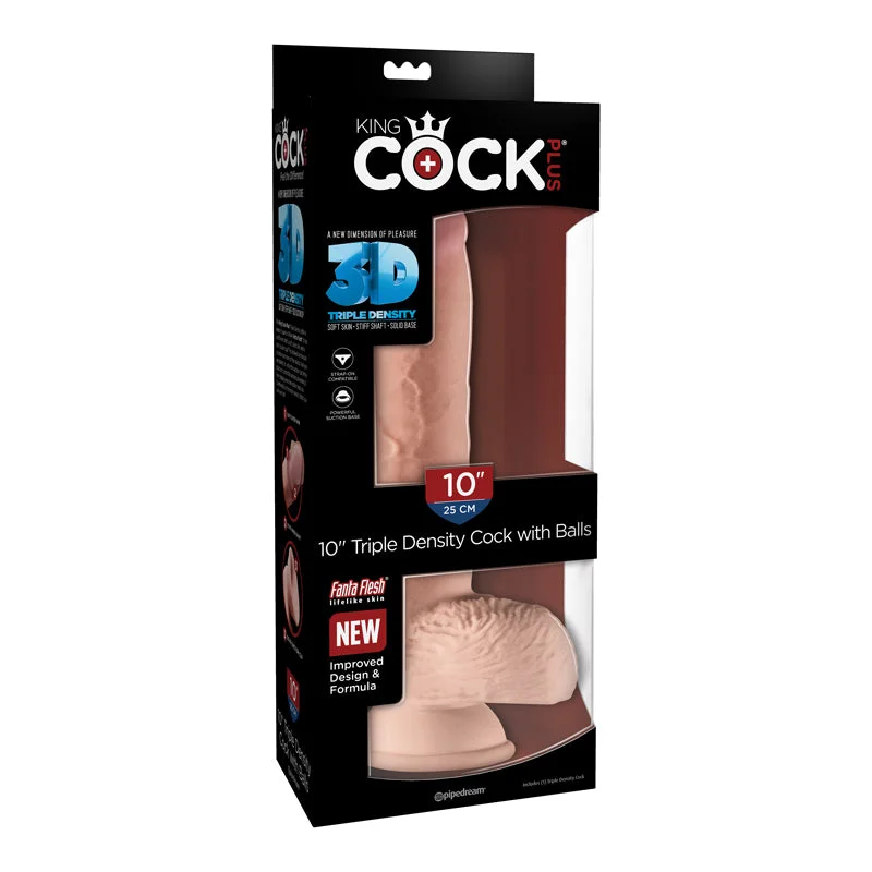 tapered dildo-King Cock Triple Density 10 inches Fat Dildo with Balls Beige