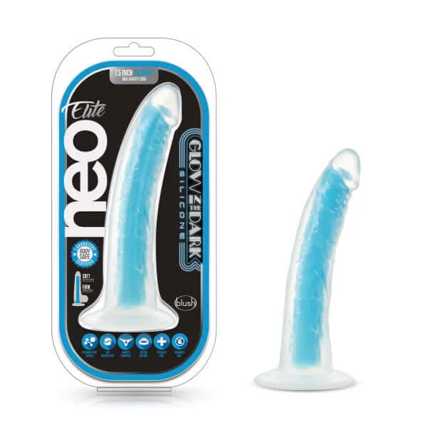 cock ring visual appeal-Neo Elite Glow In The Dark 7.5 inches Dual Density Cock Neon Blue