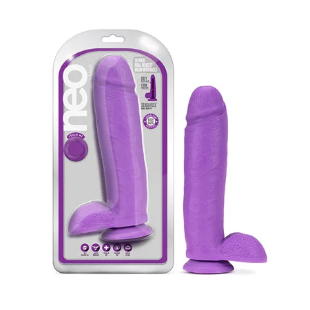 penis-skin-conditions-penis-blood-flow-Blush Neo 10 in. Dual Density Dildo with Balls & Suction Cup Neon Purple