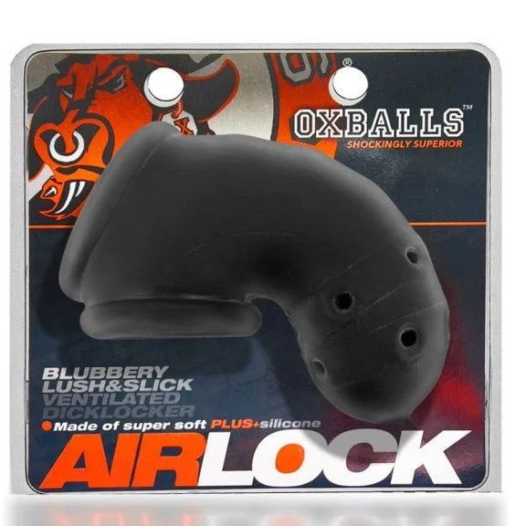 cock ring heavy metal-Oxballs AIRLOCK BLUBBERY LUSH AND SLICK VENTILATED DICKLOCKER Silicone Chastity Cage Black Ice