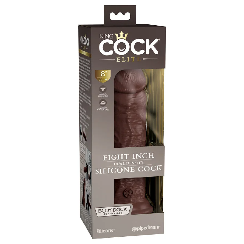 cock ring signature-King Cock Elite Silicone Dual-density Cock 8 In. Brown