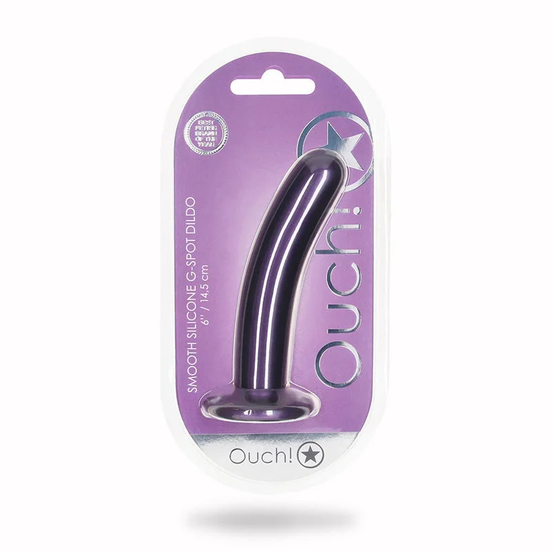 penis-anatomy-facts-penis-exercise-routines-Shots Ouch! Smooth Silicone 6 in. G-Spot Dildo Metallic Purple