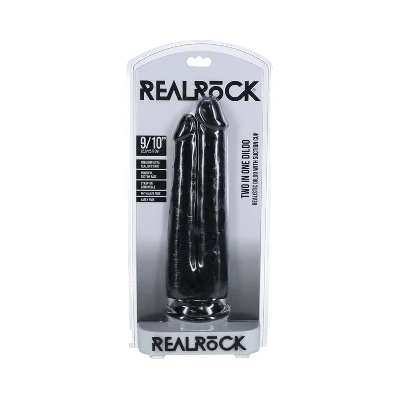 penis-enlargement-reviews-penis-skin-conditions-RealRock Two in One 9 in. / 10 in. Dildo Black