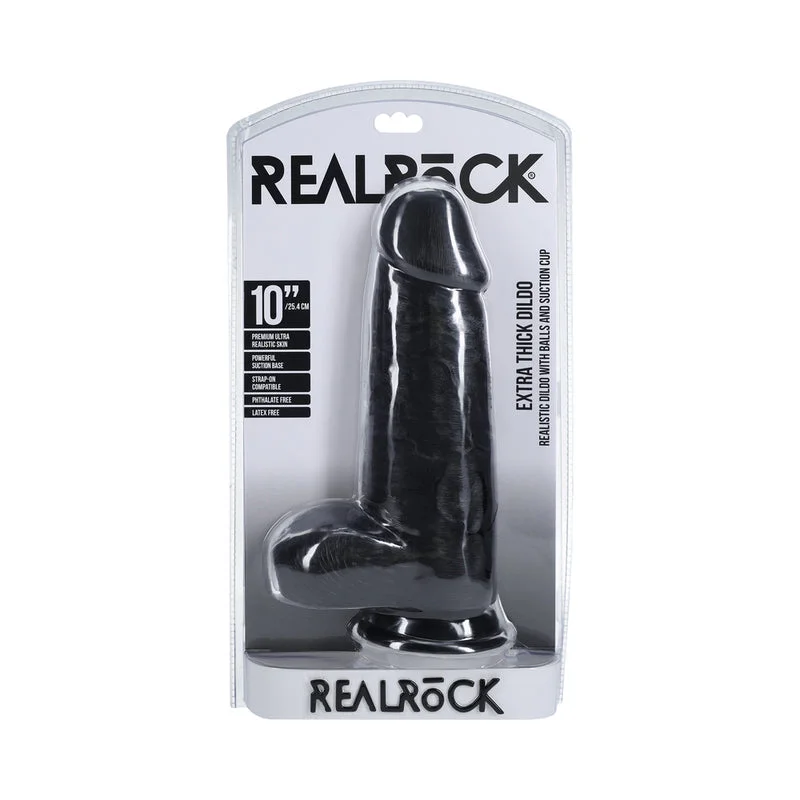 penis-surgery-risks-penis-extension-devices-RealRock Extra Thick 10 in. Dildo with Balls Black