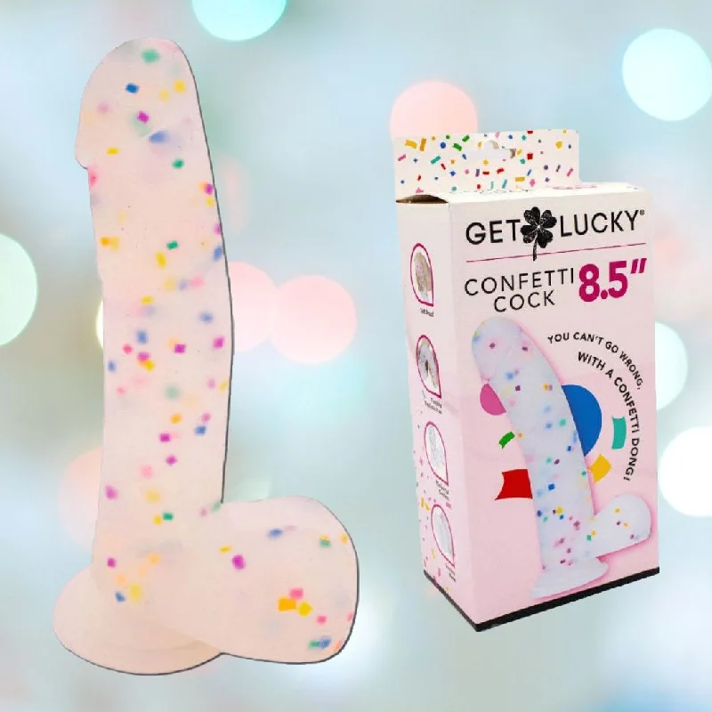 Anal toys with smooth tip-Get Lucky Confetti Cock 8.5" Silicone Dildo