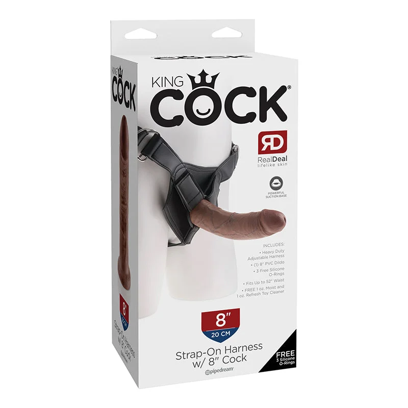 vibrating wireless dildo-King Cock Strap On Harness 8 inches Dildo Brown