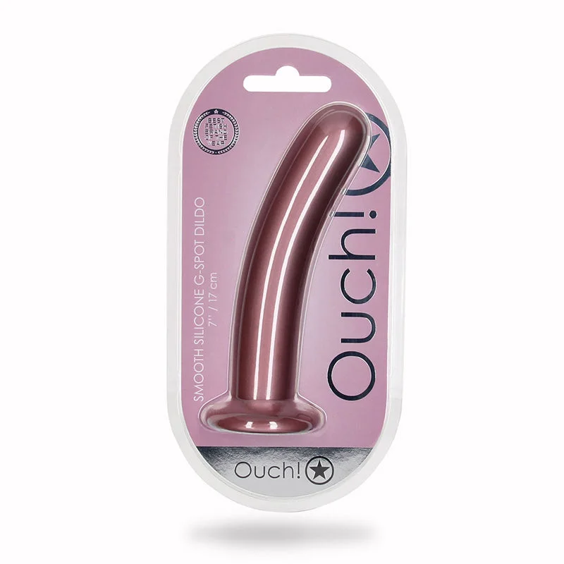 penis-growth-guide-penis-confidence-boosters-Shots Ouch! Smooth Silicone 7 in. G-Spot Dildo Rose Gold