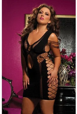 Sexy lingerie with gloves-Flirtatious Dress - Black -  Queen Size