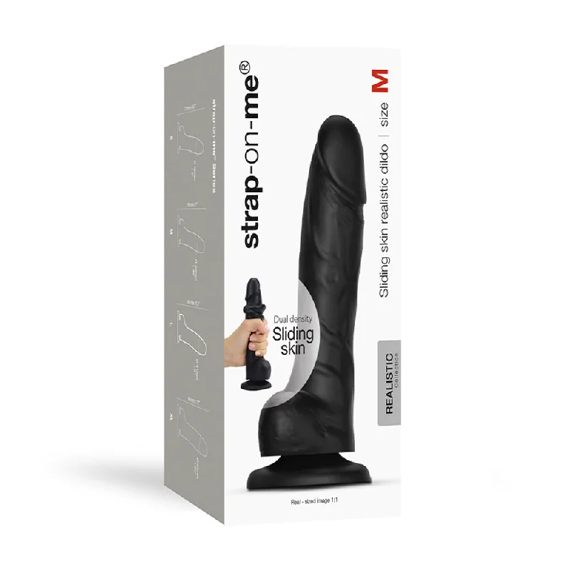 vibrating firm dildo-Strap-on-me Sliding Skin Realistic Dual-density Dildo Black M