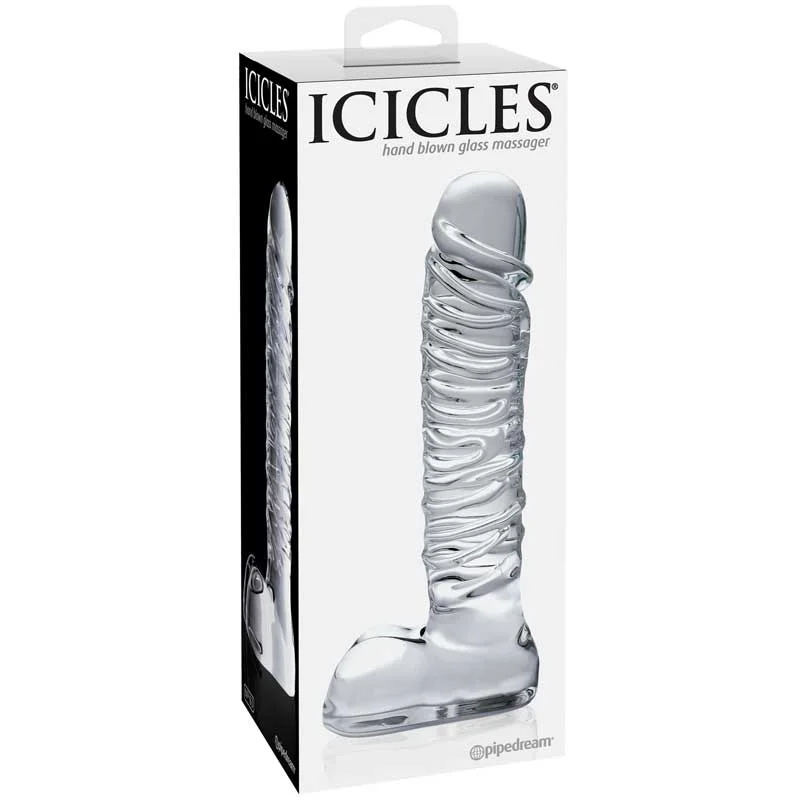 silicone no-base dildo-Icicles No. 63 Textured Glass Dildo With Balls 8.5" - Clear