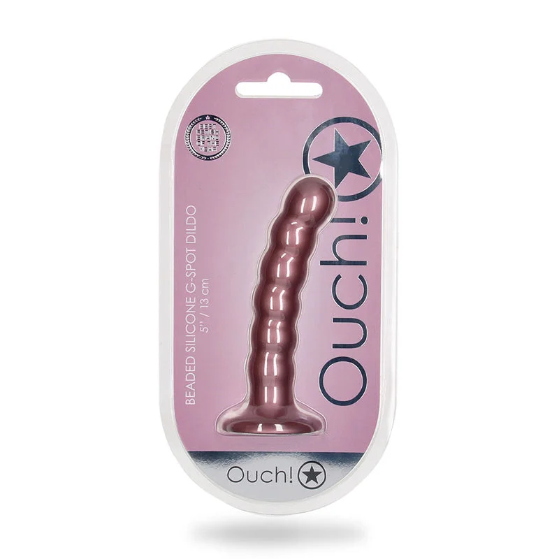 penis-confidence-guide-penis-girth-exercises-Shots Ouch! Beaded Silicone 5 in. G-Spot Dildo Rose Gold