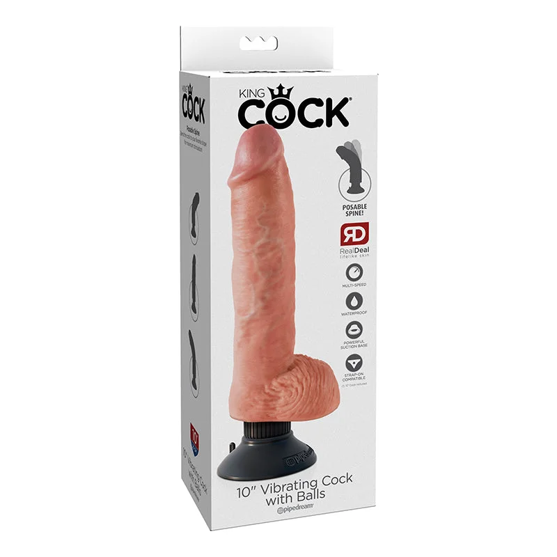 cock ring ergonomic-King Cock 10in Vibrating Cock W/balls Flesh