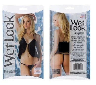 Sexy lingerie monthly box-Wet Look Babydoll - Black