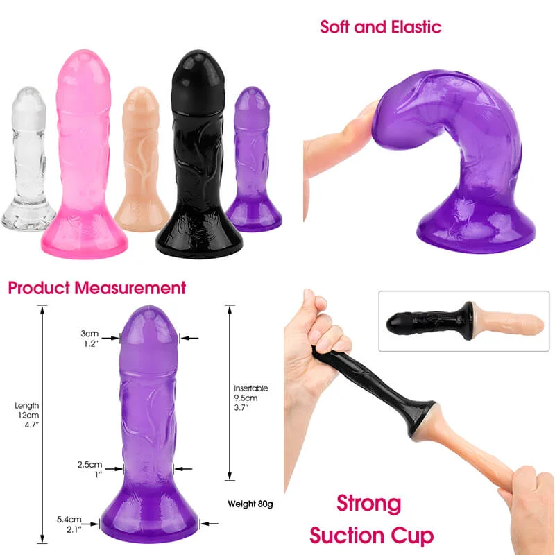 Anal toys for wet play-4" Soft Silicone Jelly Narrow Dildo Realistic Small Anal Plug