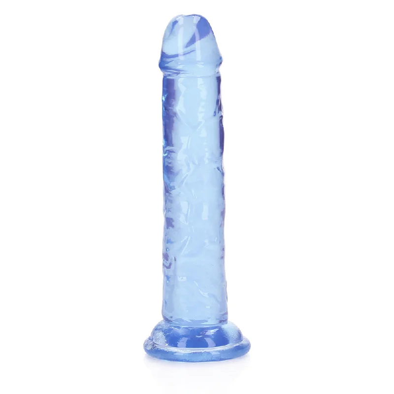 penis-pump-safety-penis-growth-techniques-RealRock Crystal Clear Straight 6 in. Dildo Without Balls Blue