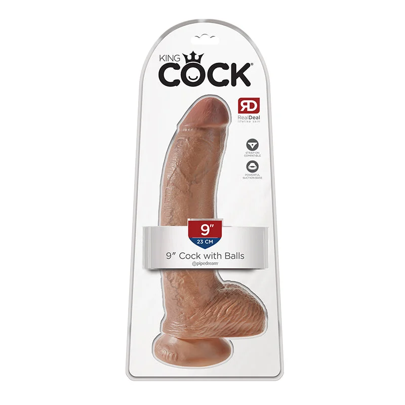 realistic pointed dildo-King Cock 9 inches Cock with Balls Tan Dildo