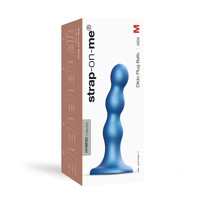 multi-speed silicone dildo-Strap-On-Me Hybrid Collection Silicone Dildo Plug Balls Metallic Blue M