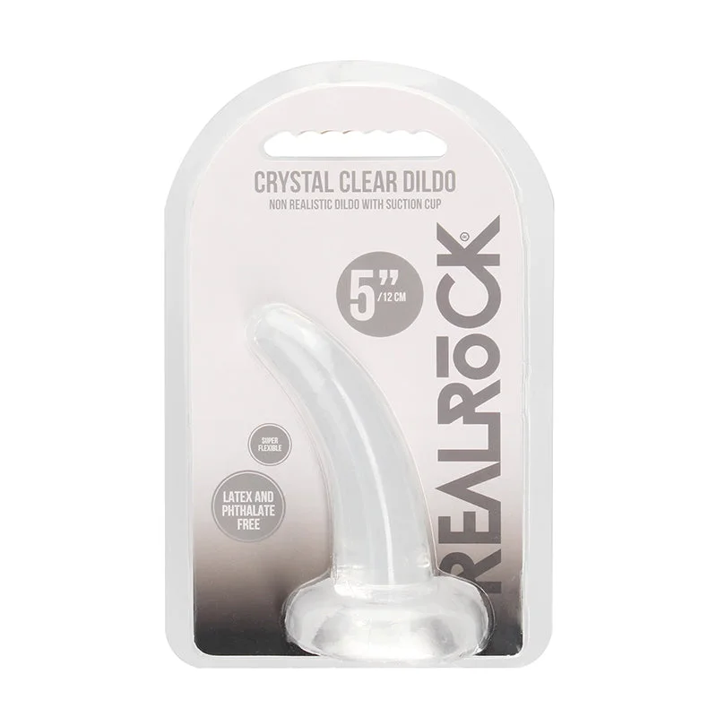 beaded dildo-RealRock Crystal Clear Non-Realistic 5 in. Curved Dildo With Suction Cup Clear