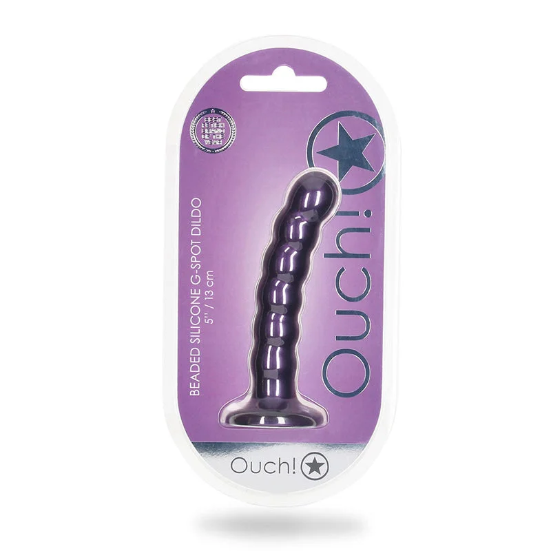 penis-enlargement-benefits-penis-performance-tips-Shots Ouch! Beaded Silicone 5 in. G-Spot Dildo Metallic Purple