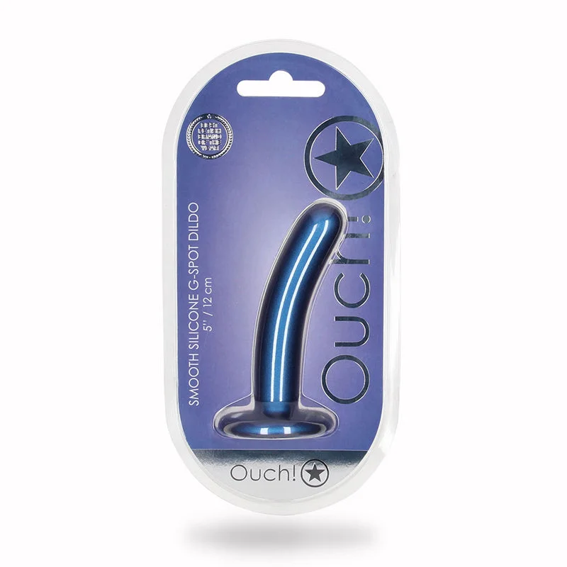 penis-injury-facts-penis-anatomy-facts-Shots Ouch! Smooth Silicone 5 in. G-Spot Dildo Metallic Blue