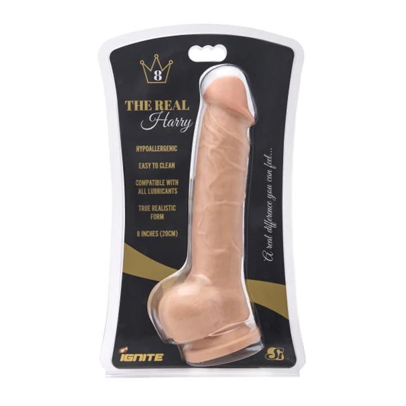 vibrating matte dildo-Real Harry Dildo Balls Suction Cup 8 inches Vanilla