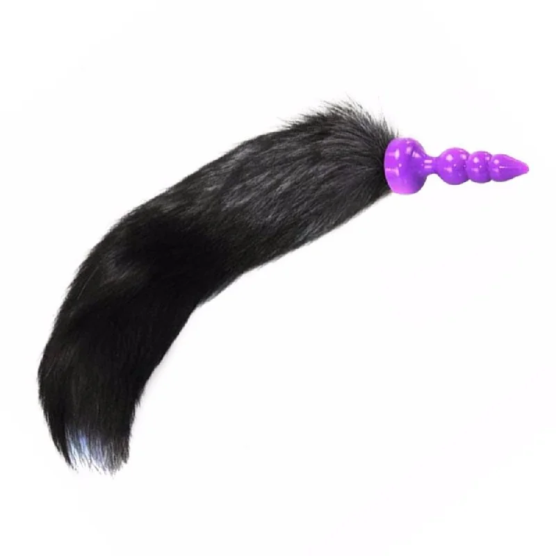 cock ring care tips-16" Black Cat Tail Silicone Plug