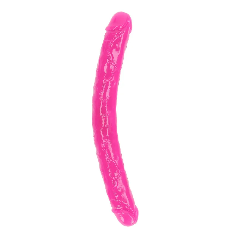 penis-pump-usage-penis-health-tips-RealRock Glow in the Dark Double Dong 15 in. Dual-Ended Dildo Neon Pink