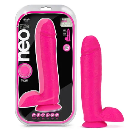 penis-growth-tools-penis-natural-remedies-Blush Neo Elite 10 in. Silicone Dual Density Dildo with Balls & Suction Cup Neon Pink