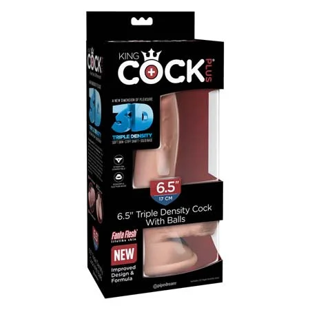 penis-enhancement-reviews-penis-girth-exercises-Pipedream King Cock Plus 6.5 in. Triple Density Cock With Balls Realistic Suction Cup Dildo Beige