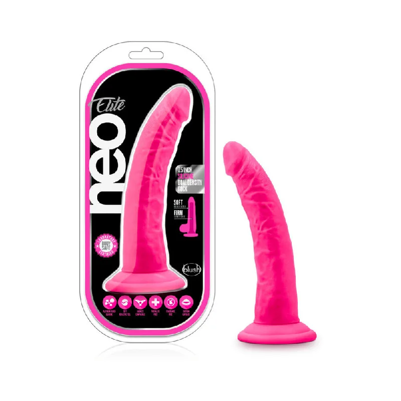 cock ring artisanal-Neo Elite - 7.5in Silicone Dual Density Cock - Neon Pink