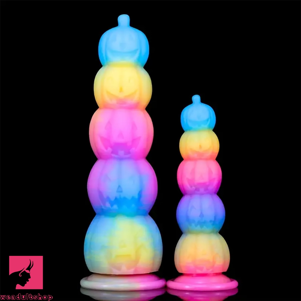 Anal toys for gentle play-7.87in 11.02in Silicone Halloween Pumpkin Anal Plug Luminous Dildo