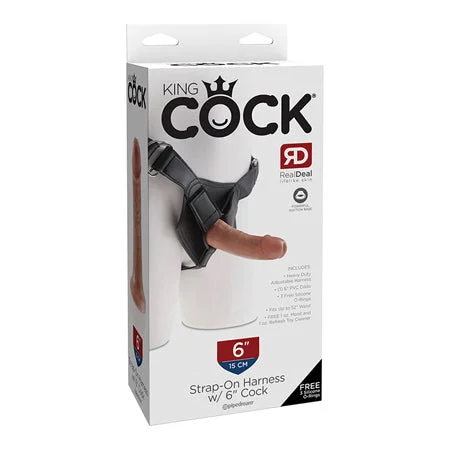 cock ring discount-Pipedream King Cock Strap-on Harness With 6 in. Cock Tan