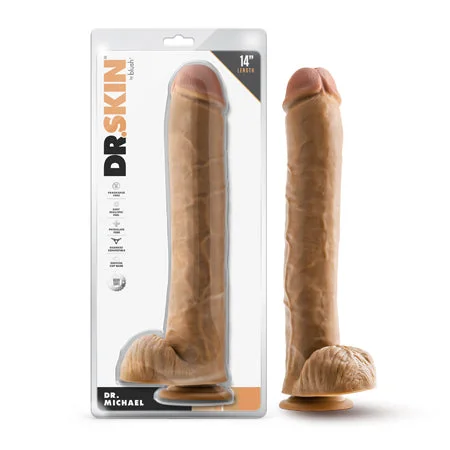 penis-skin-techniques-penis-size-myths-Dr. Skin Dr. Michael 14 in. Dildo with Balls Tan