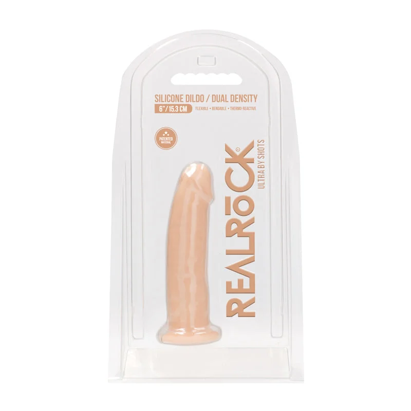 glow-in-the-dark dildo-RealRock Ultra Realistic Dual Density Silicone 6 in. Bendable Dildo Beige