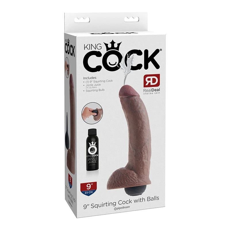 rigid glass dildo-King Cock 9 inches Squirting Dildo Brown