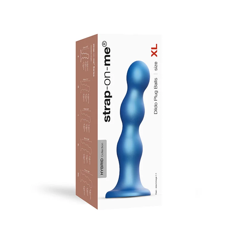 quiet realistic dildo-Strap-On-Me Hybrid Collection Silicone Dildo Plug Balls Metallic Blue XL