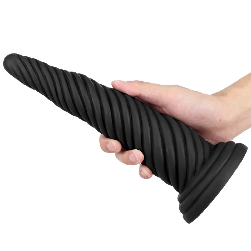 Anal toys with safe materials-Exotic Black Dildo Anal Butt Plug - Fantasy Big Sprial Monster Dildo Sex Toys for Women Men