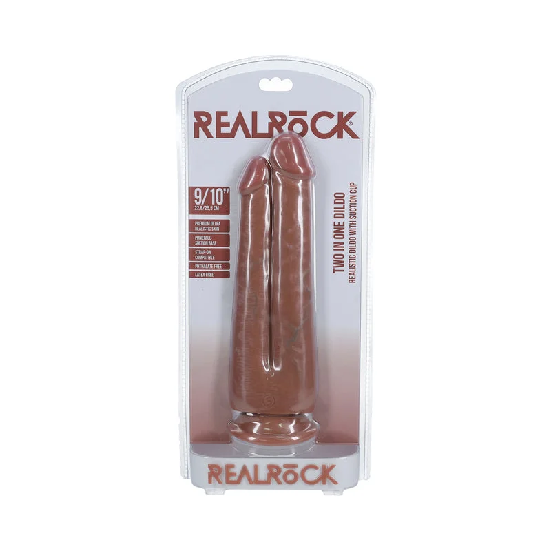 penis-hygiene-techniques-penis-blood-flow-RealRock Two in One 9 in. / 10 in. Dildo Tan