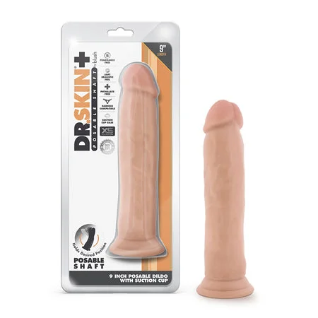 penis-medical-treatments-penis-shape-variations-Blush Dr. Skin Plus Thick 9 in. Triple Density Posable Dildo with Suction Cup Beige