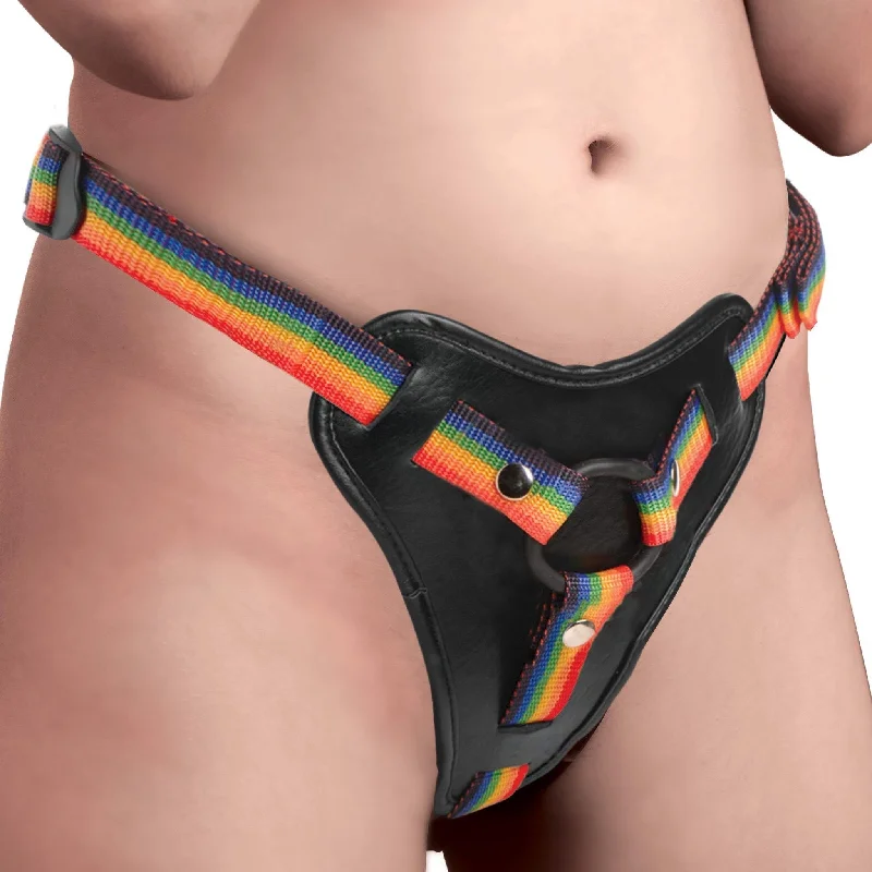 cock ring durability-Rainbow Strap On Harness with Silicone O-Rings