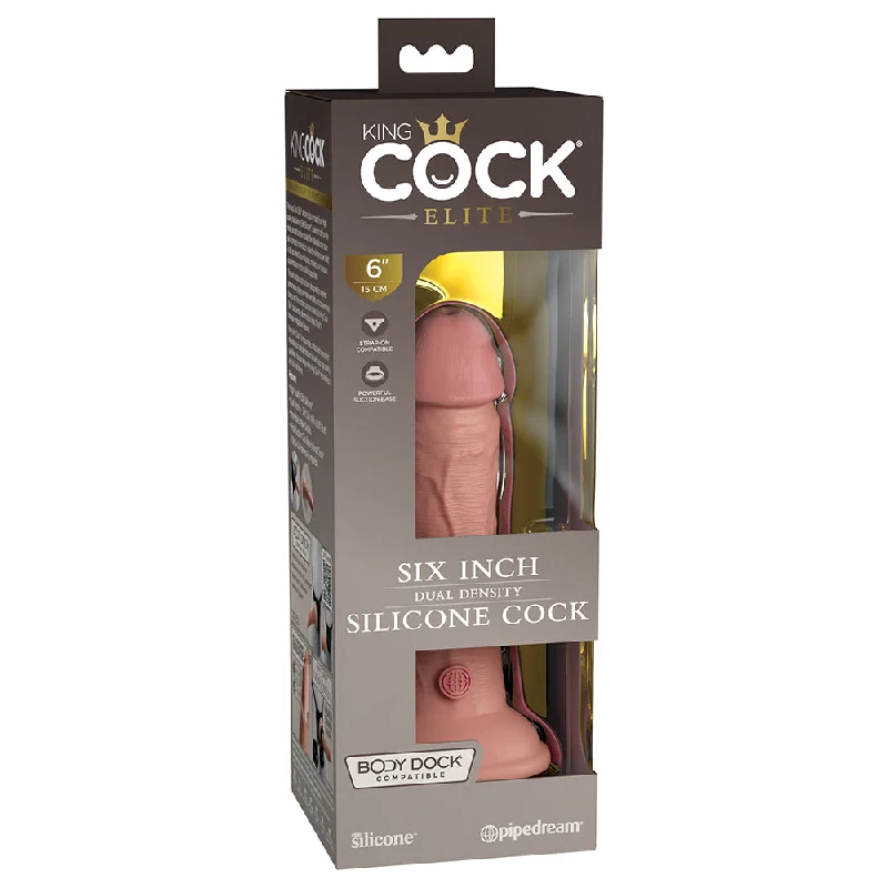 cock ring power play-King Cock Elite Silicone Dual-density Cock 6 In. Light