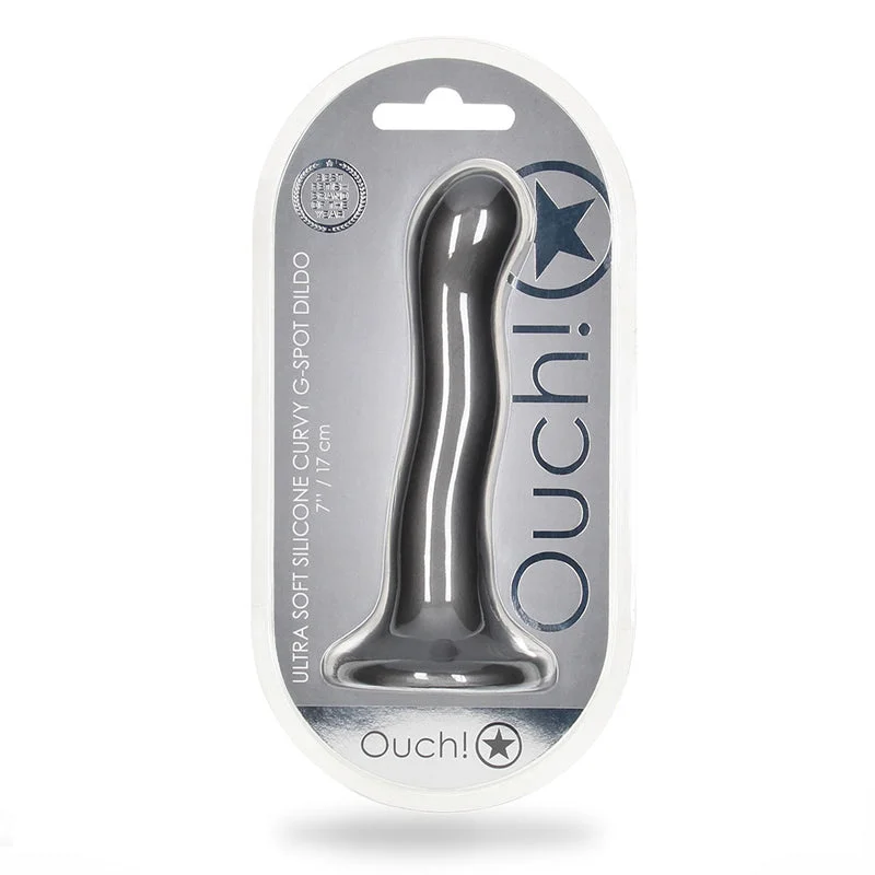 penis-length-facts-penis-injury-recovery-Shots Ouch! Ultra Soft Silicone 7 in. Curvy G-Spot Dildo Gunmetal