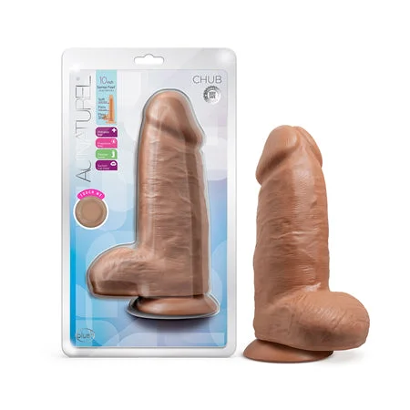 penis-aging-advice-penis-shape-variations-Blush Au Naturel Chub 10 in. Posable Dual Density Dildo with Balls & Suction Cup Tan