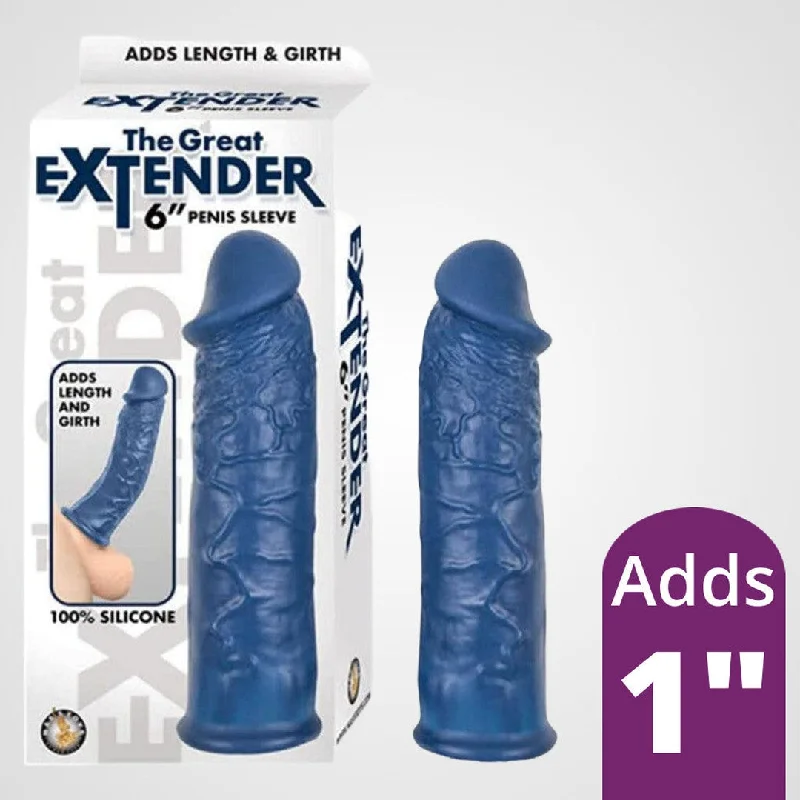 Anal toys for muscle training-The Great Extender 6" Penis Sleeve - Blue