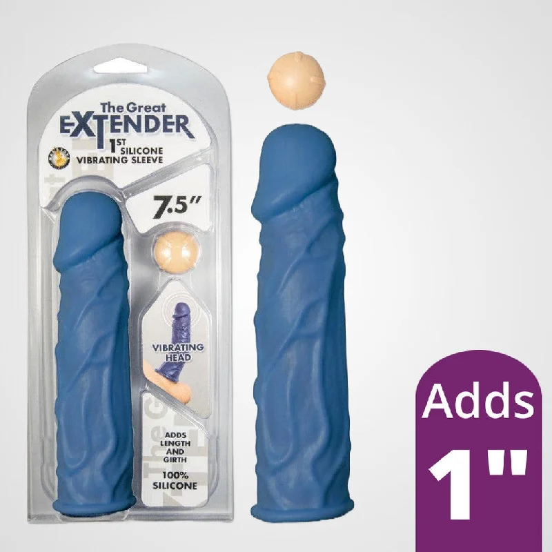 Anal toys for erotic games-The Great Extender 1st Vibrating Penis Sleeve 7.5" - Blue