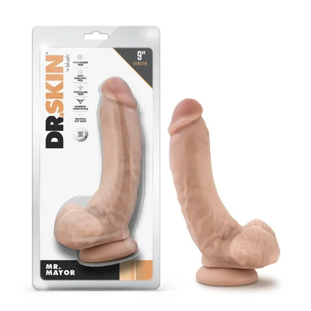 penis-aging-techniques-penis-care-products-Dr. Skin Mr. Mayor 9 in. Dildo with Balls Beige